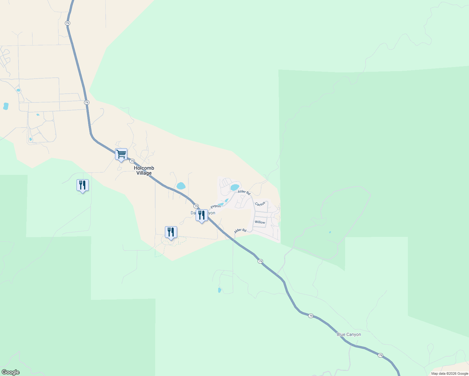 map of restaurants, bars, coffee shops, grocery stores, and more near 35109 California 79 in Warner Springs