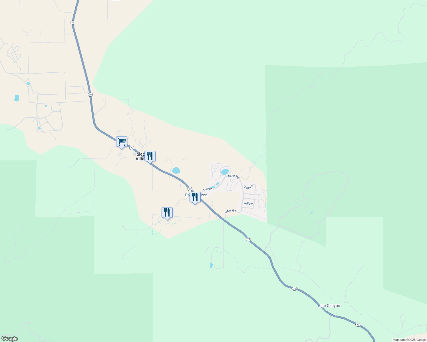 map of restaurants, bars, coffee shops, grocery stores, and more near 35109 California 79 in Warner Springs