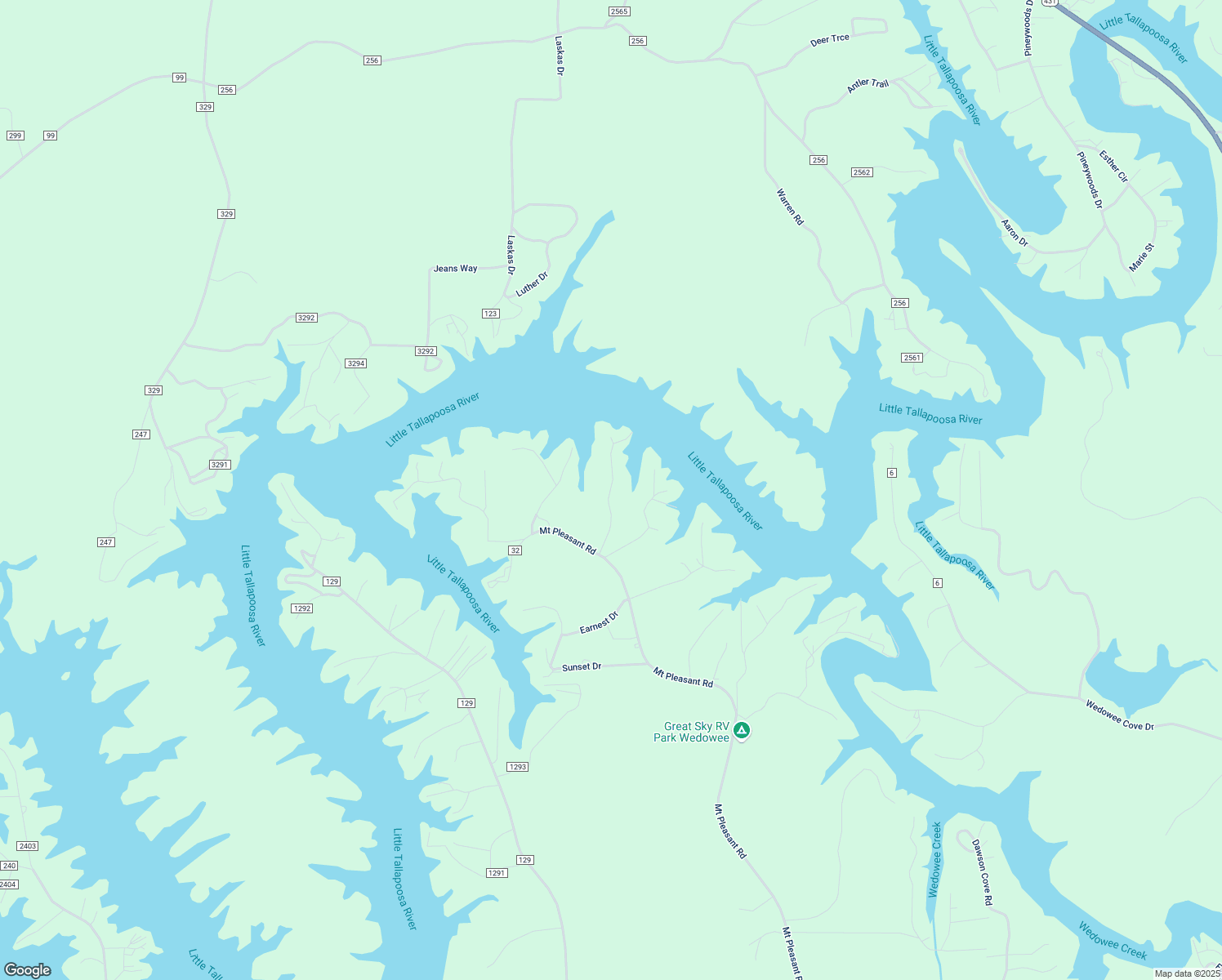 map of restaurants, bars, coffee shops, grocery stores, and more near 212 Florence Road in Wedowee