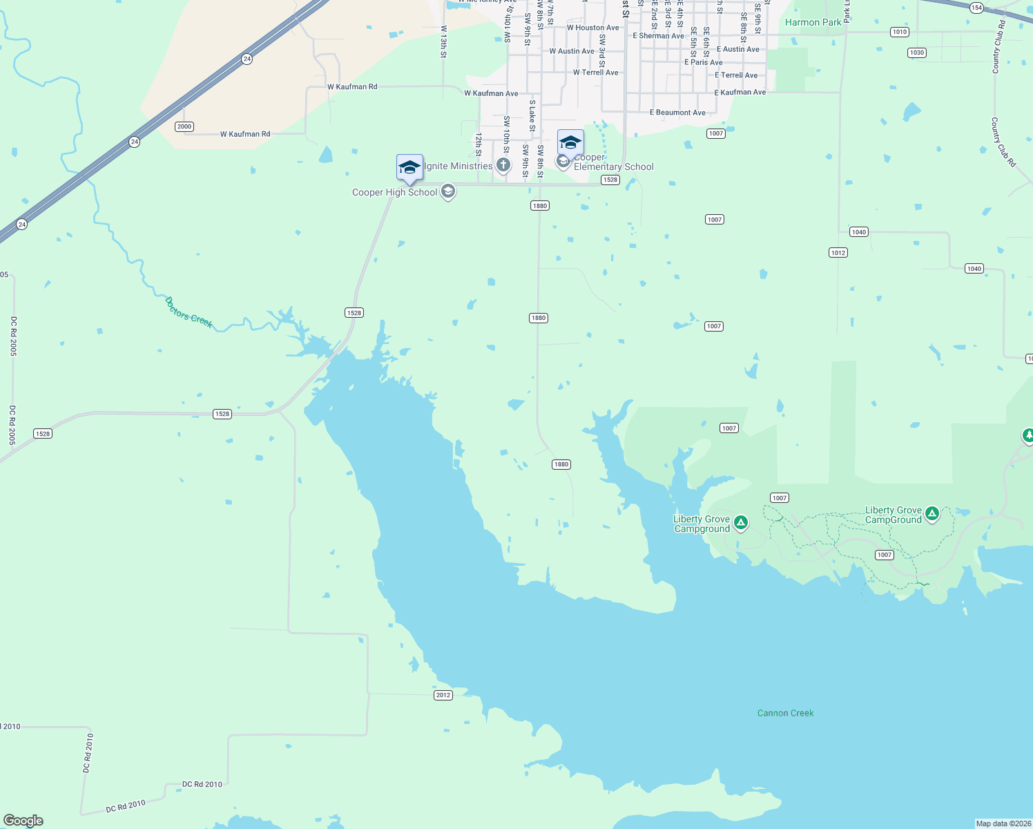 map of restaurants, bars, coffee shops, grocery stores, and more near 824 Fm 1880 in Cooper