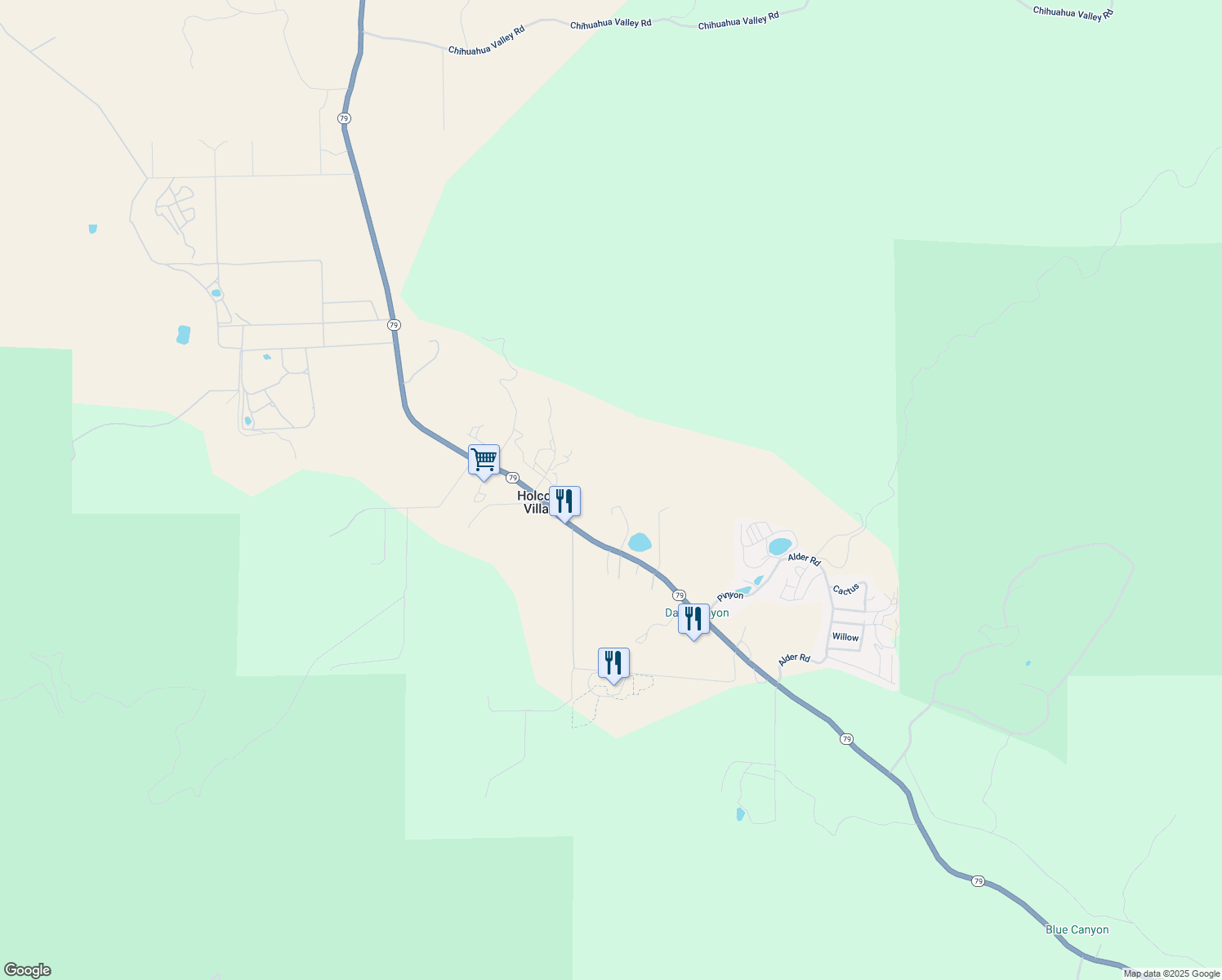 map of restaurants, bars, coffee shops, grocery stores, and more near 35065 California 79 in Warner Springs