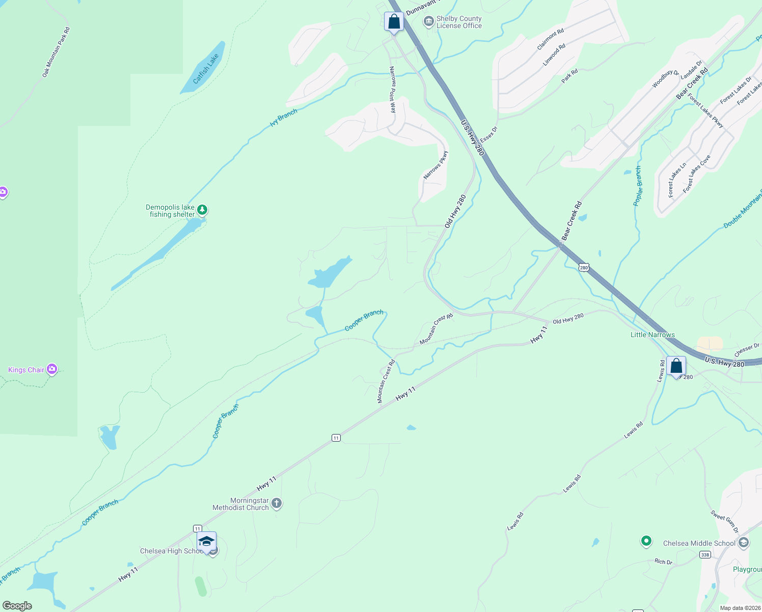 map of restaurants, bars, coffee shops, grocery stores, and more near 12133 Old Highway 280 in Chelsea