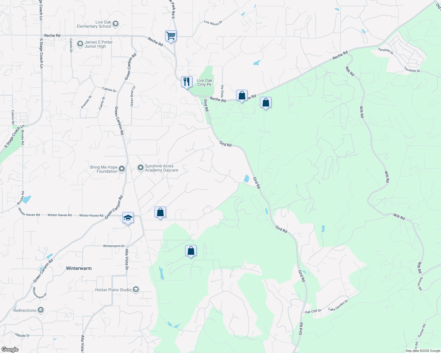map of restaurants, bars, coffee shops, grocery stores, and more near 2815 Vía Del Robles in Fallbrook