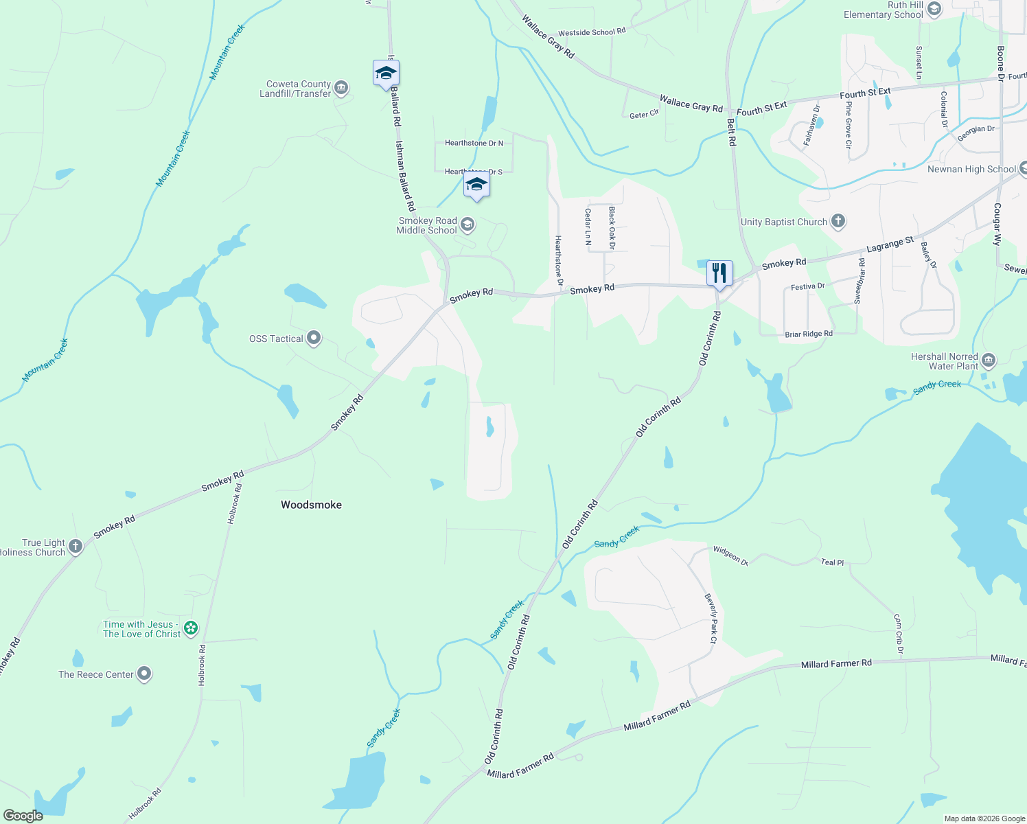 map of restaurants, bars, coffee shops, grocery stores, and more near 90 Natures Cove in Newnan