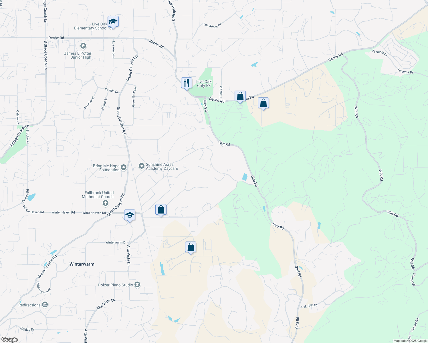 map of restaurants, bars, coffee shops, grocery stores, and more near 2747 Vía Del Robles in Fallbrook