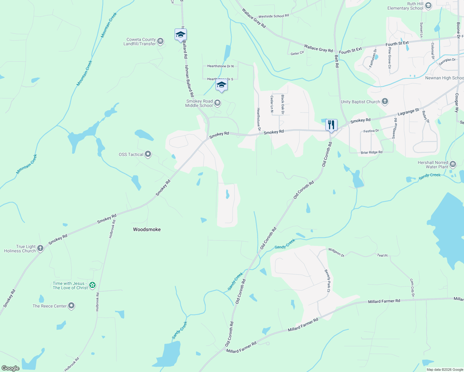 map of restaurants, bars, coffee shops, grocery stores, and more near 90 Natures Cove in Newnan