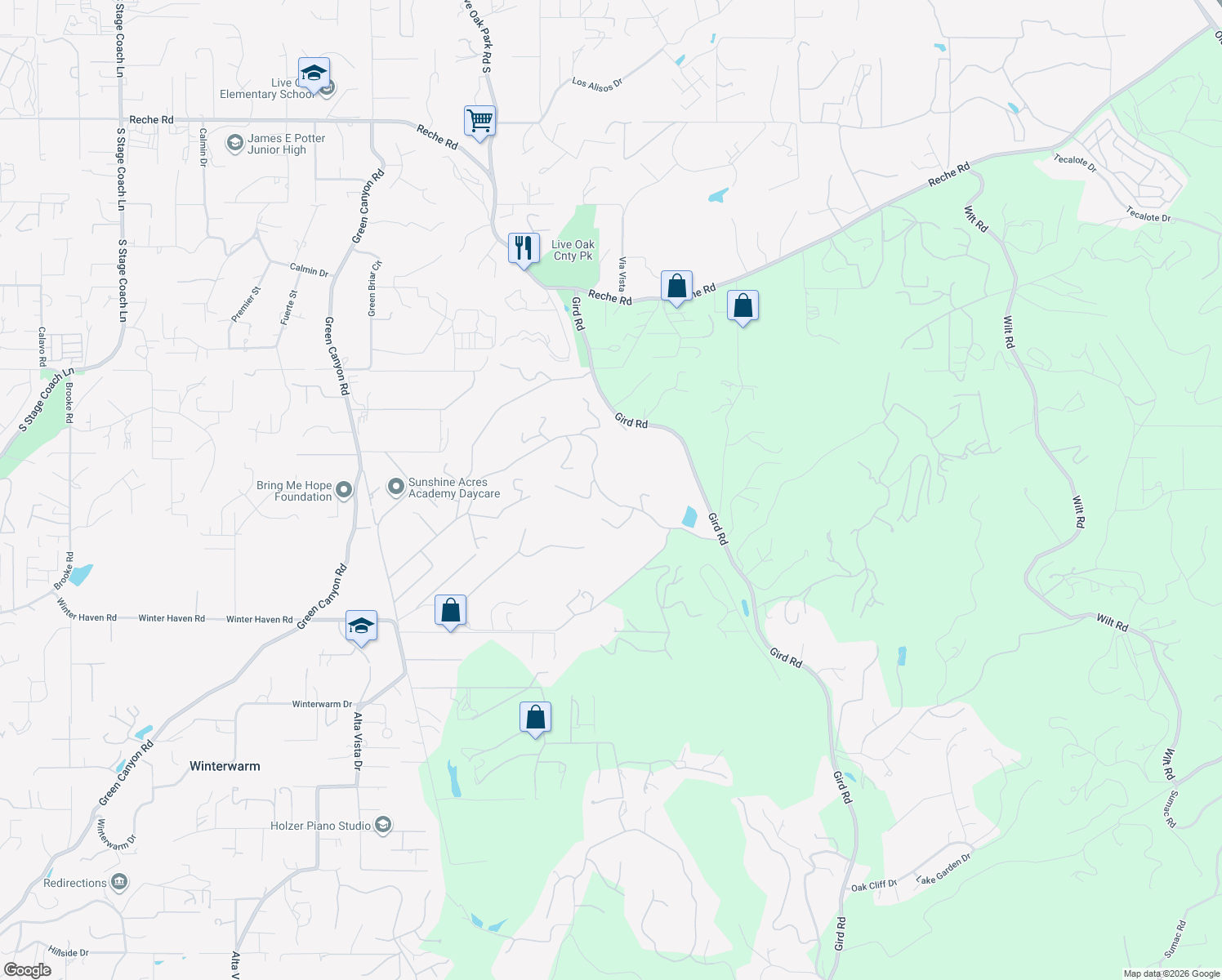 map of restaurants, bars, coffee shops, grocery stores, and more near 2720 Vía Del Robles in Fallbrook