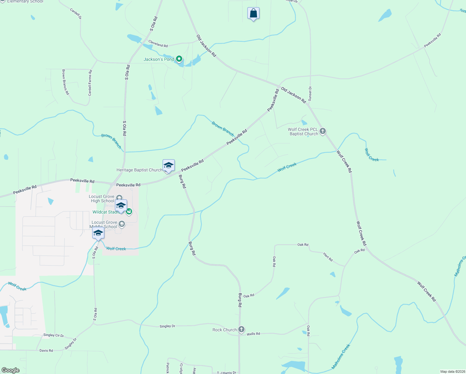 map of restaurants, bars, coffee shops, grocery stores, and more near 1014 Miss Amber Way in Locust Grove