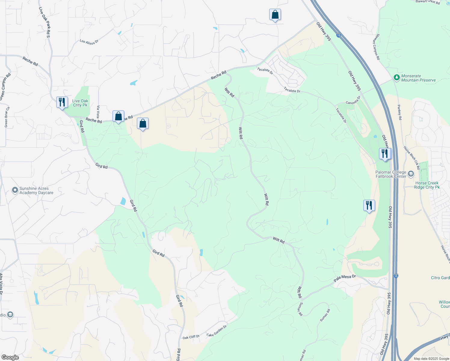 map of restaurants, bars, coffee shops, grocery stores, and more near 2255 Country Road in Fallbrook