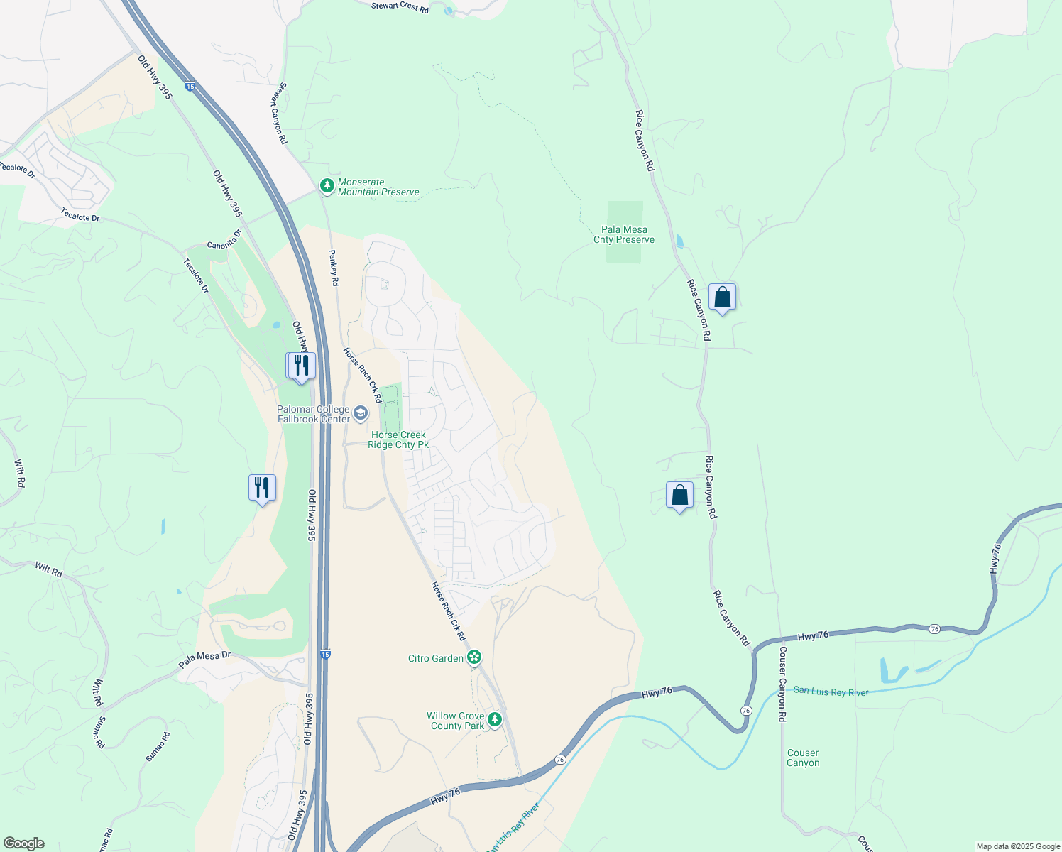 map of restaurants, bars, coffee shops, grocery stores, and more near 500-2 West Fallbrook Street in Fallbrook