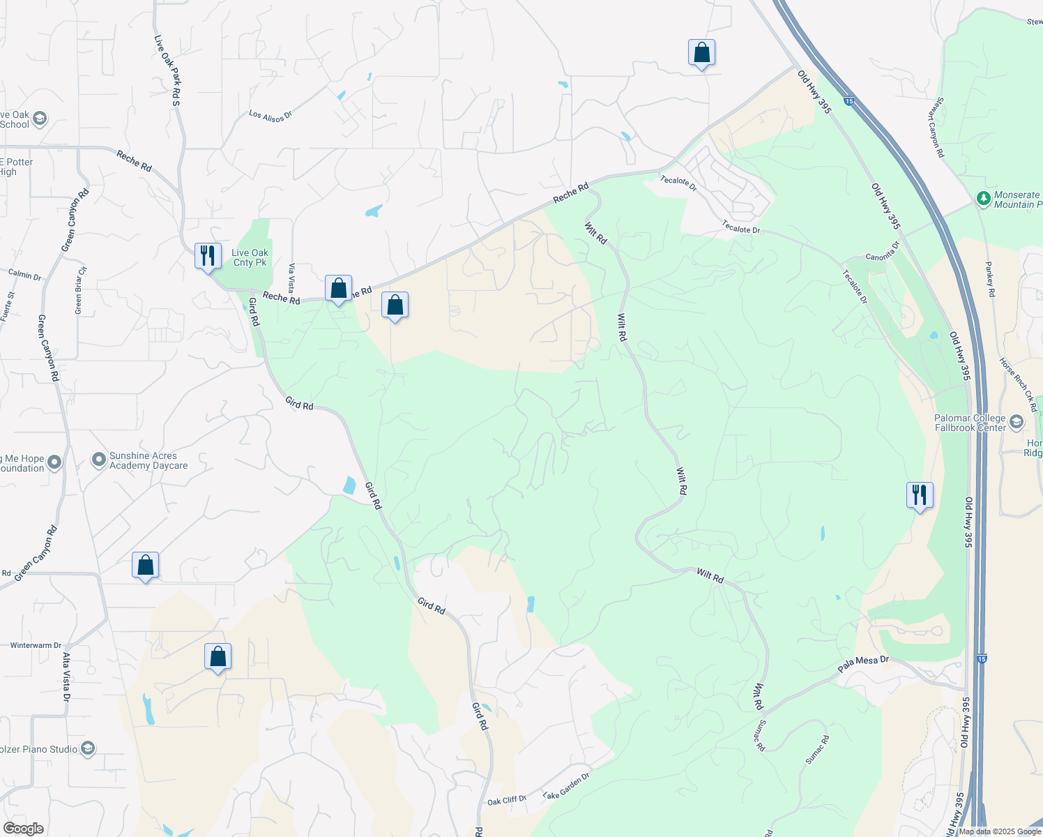 map of restaurants, bars, coffee shops, grocery stores, and more near 3255 Canonita Drive in Fallbrook