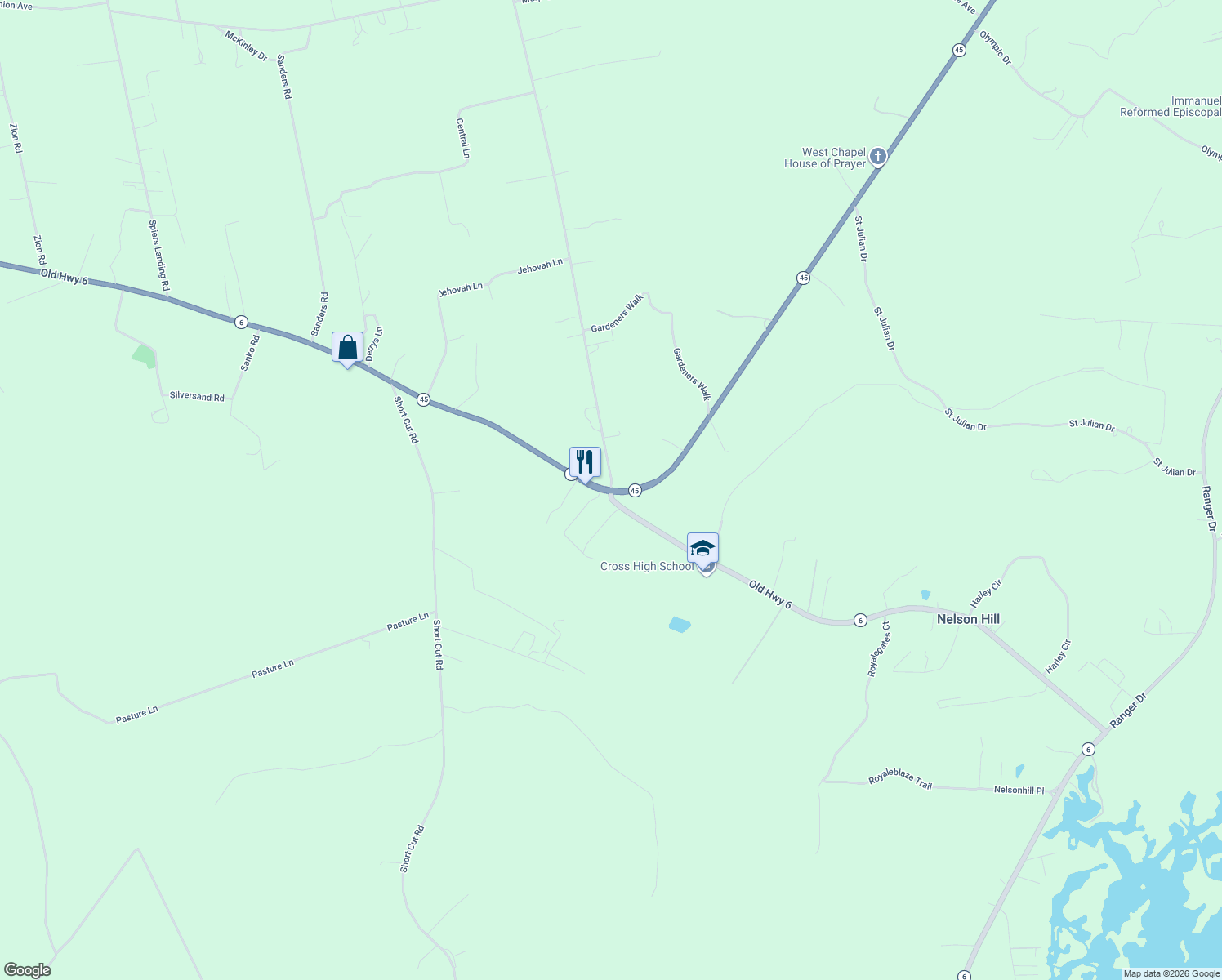 map of restaurants, bars, coffee shops, grocery stores, and more near 1012 Old Highway 6 in Cross