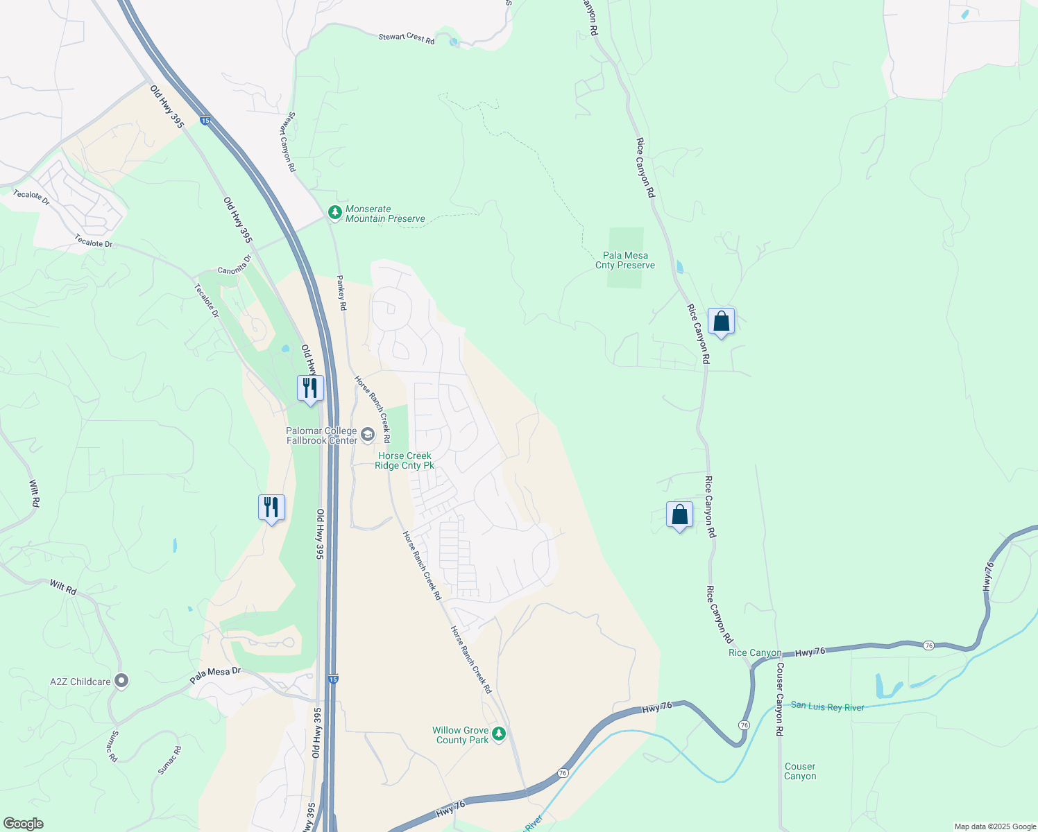 map of restaurants, bars, coffee shops, grocery stores, and more near 500-2 West Fallbrook Street in Fallbrook