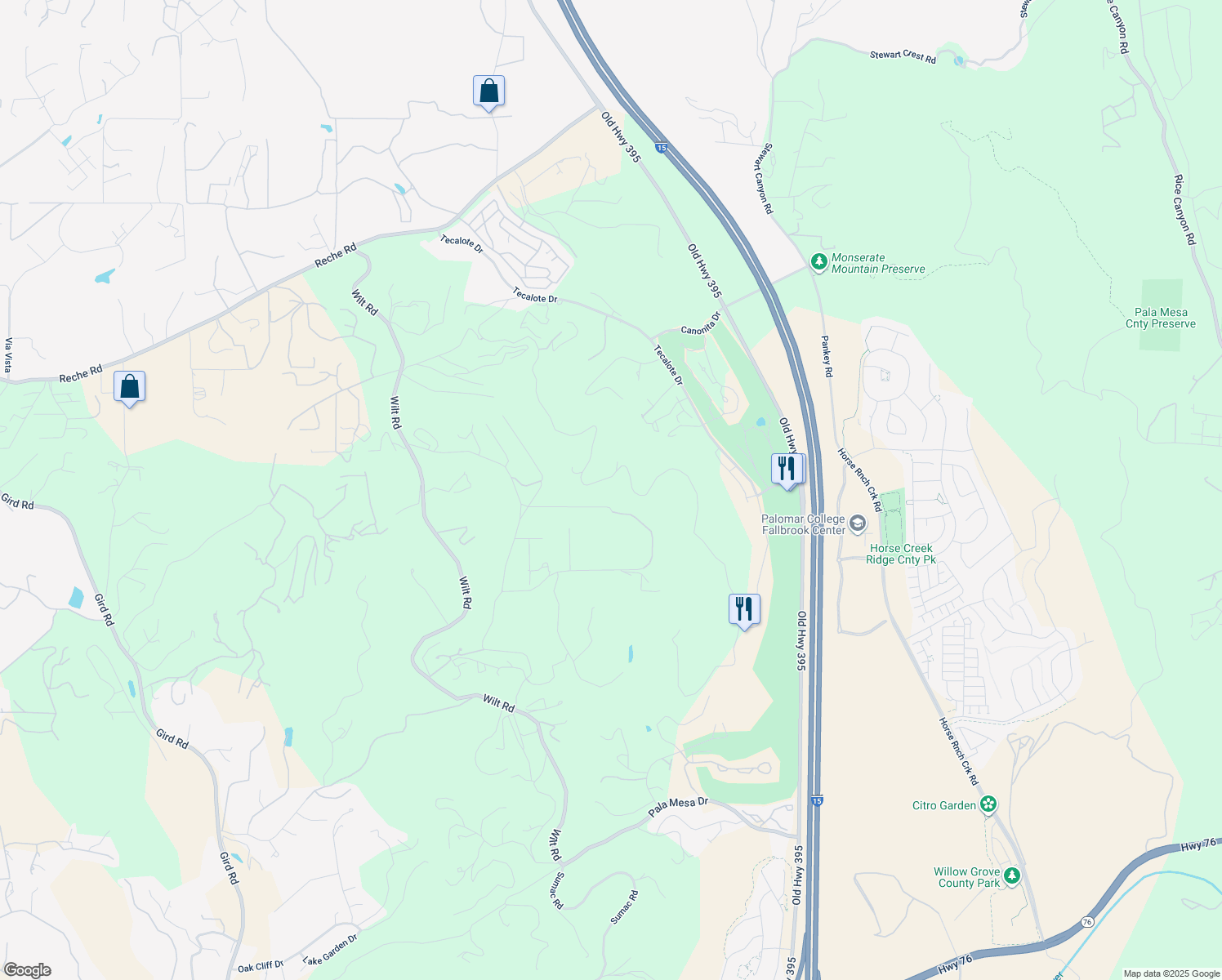 map of restaurants, bars, coffee shops, grocery stores, and more near 2160 Puerto Del Mundo in Fallbrook