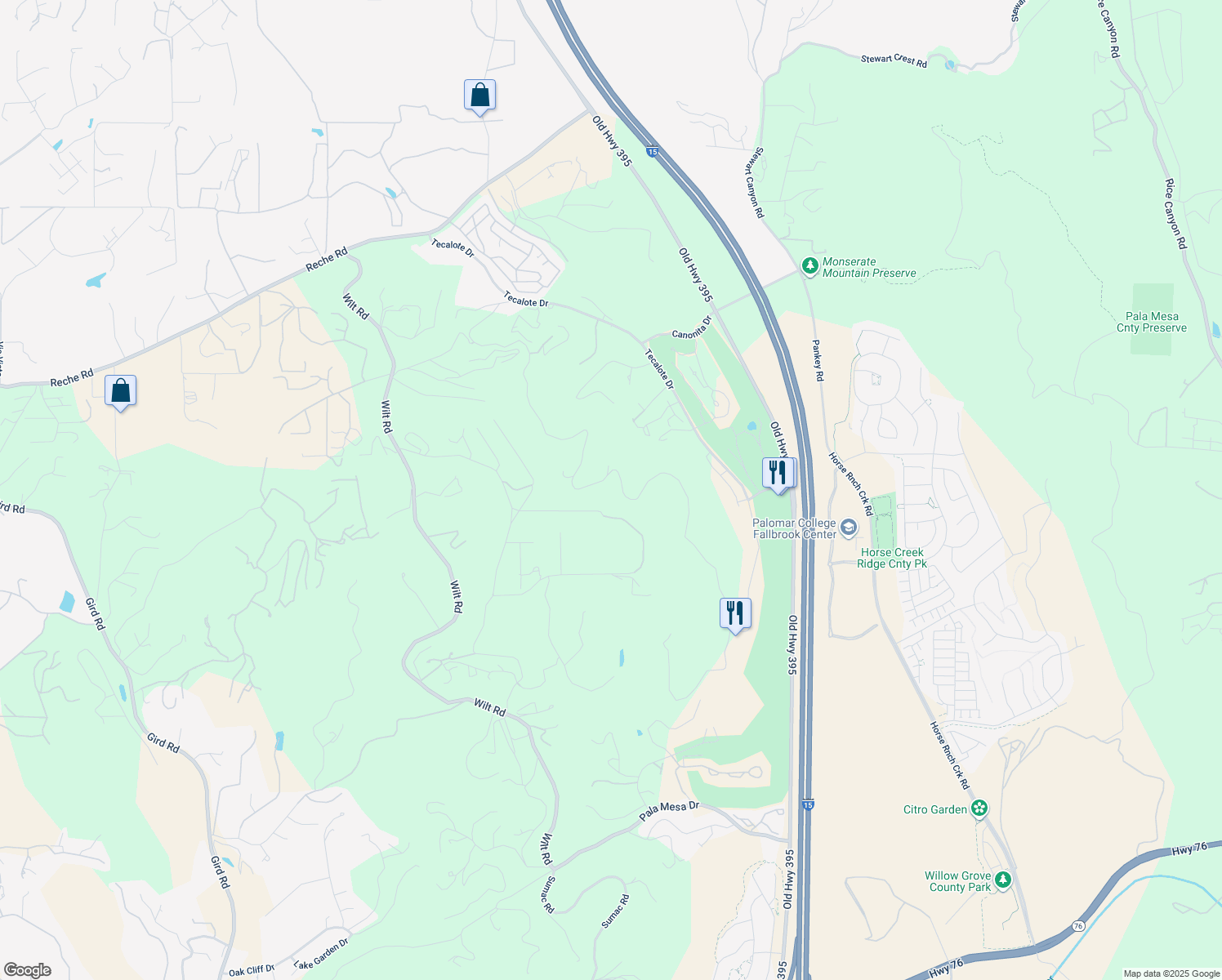 map of restaurants, bars, coffee shops, grocery stores, and more near 2160 Puerto Del Mundo in Fallbrook