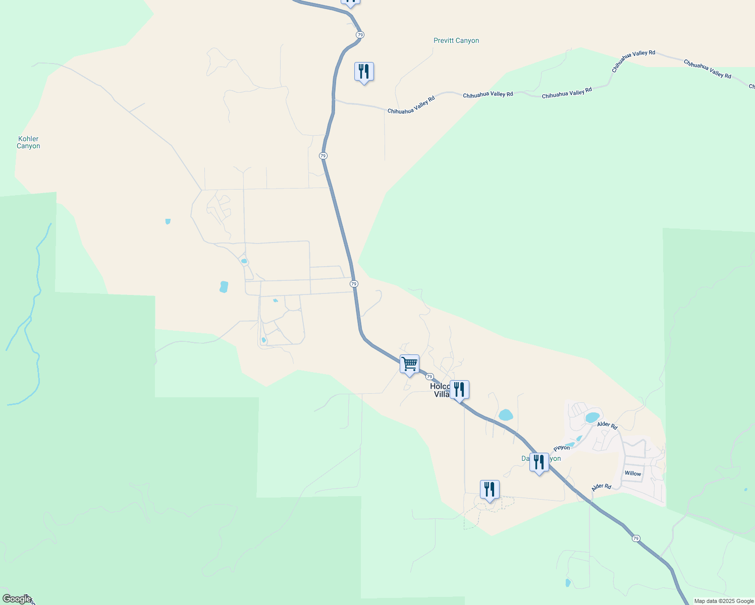map of restaurants, bars, coffee shops, grocery stores, and more near 35471 California 79 in Warner Springs