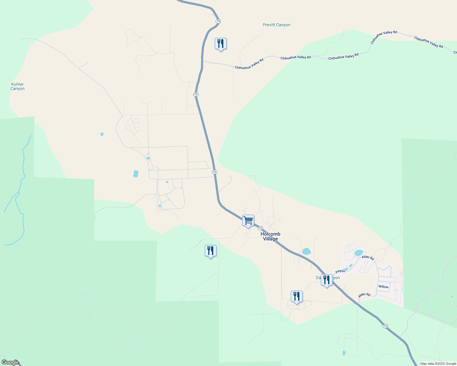 map of restaurants, bars, coffee shops, grocery stores, and more near 35471 California 79 in Warner Springs