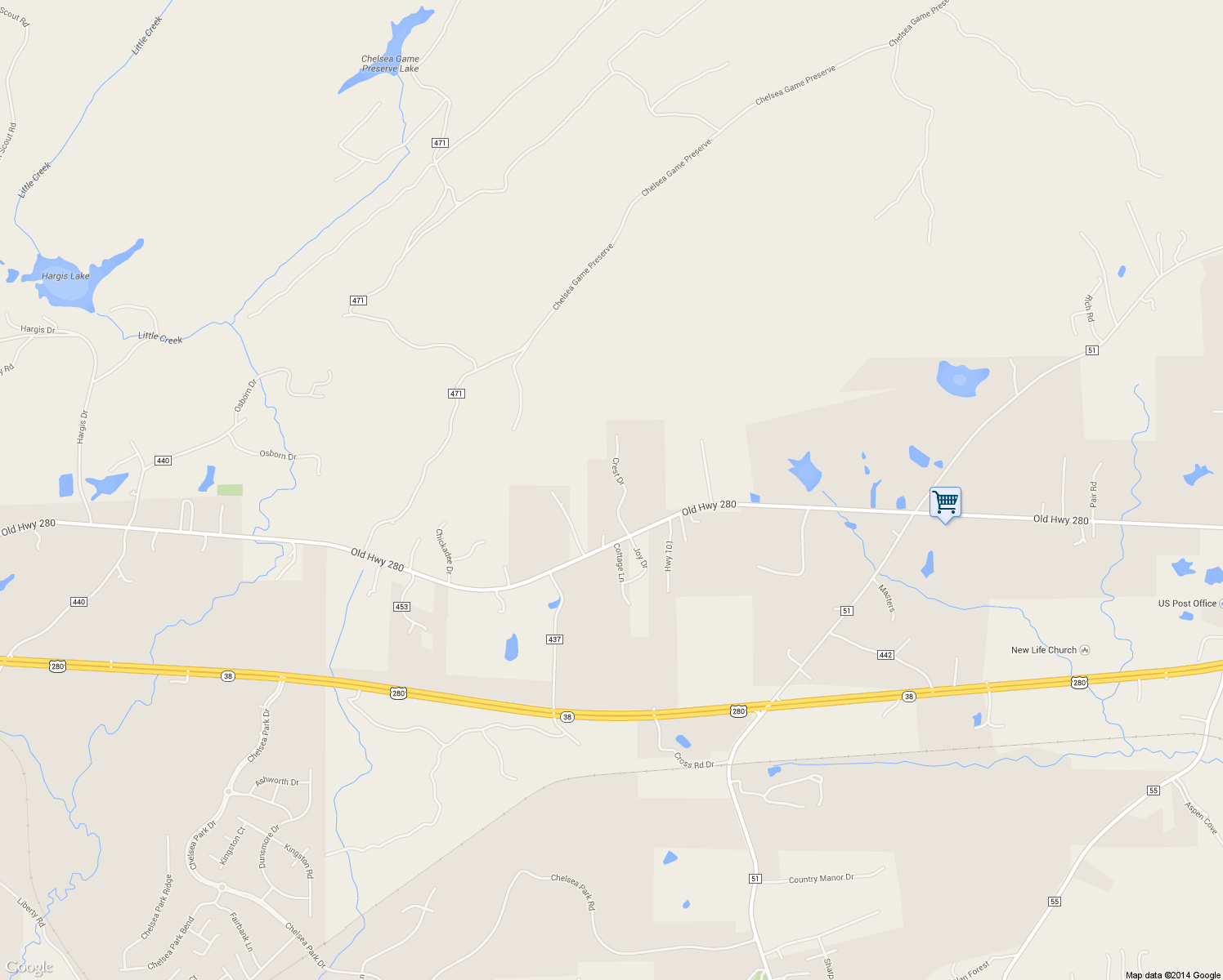 map of restaurants, bars, coffee shops, grocery stores, and more near 129 Crest Drive in Sterrett