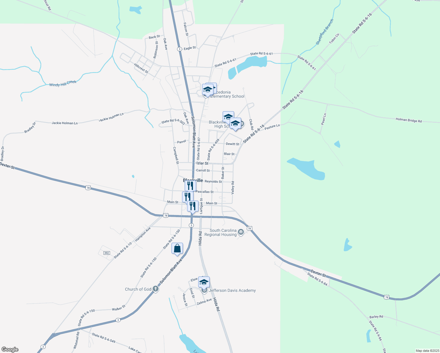 map of restaurants, bars, coffee shops, grocery stores, and more near 337 Baker Street in Blackville