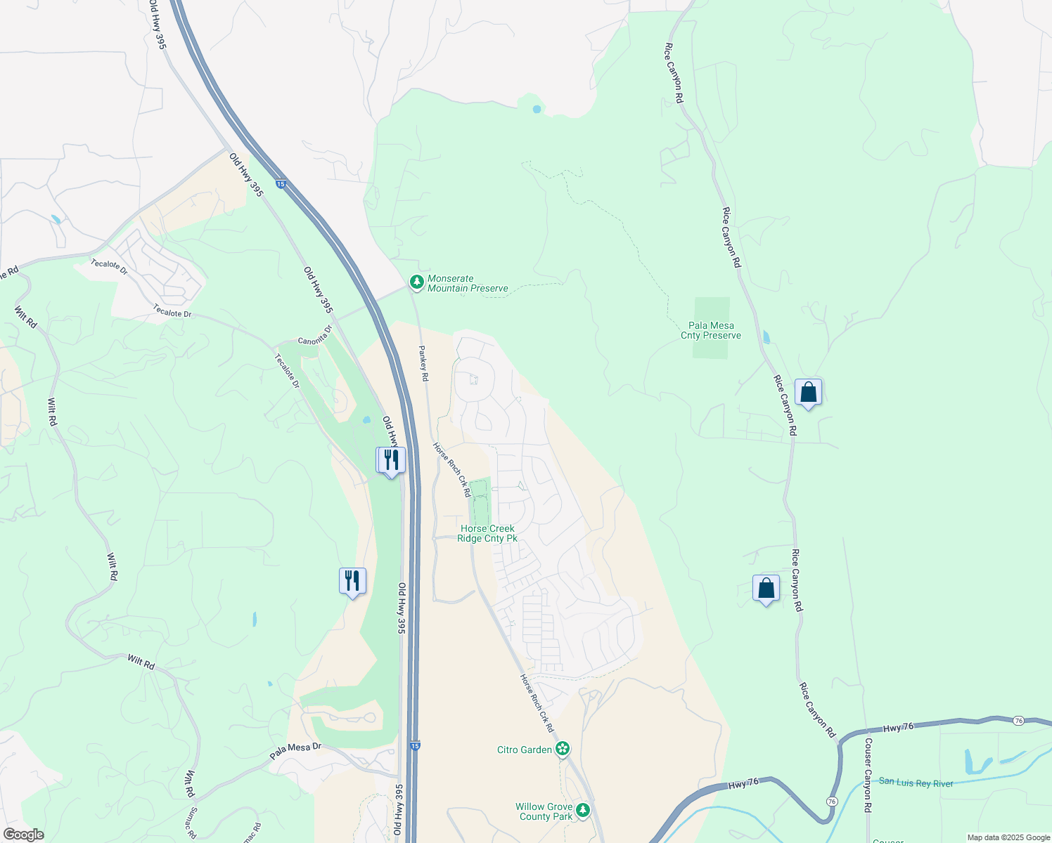 map of restaurants, bars, coffee shops, grocery stores, and more near Shetland Hills East in San Diego County