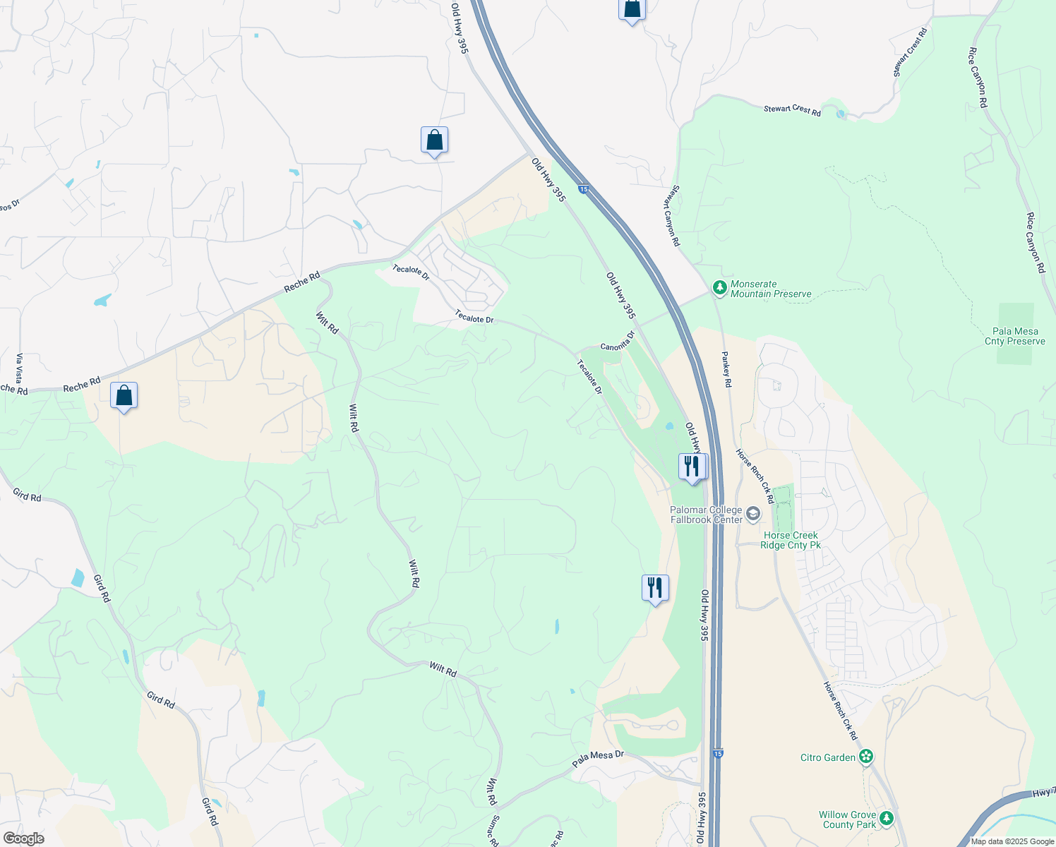 map of restaurants, bars, coffee shops, grocery stores, and more near 2125 Puerto Del Mundo in Fallbrook