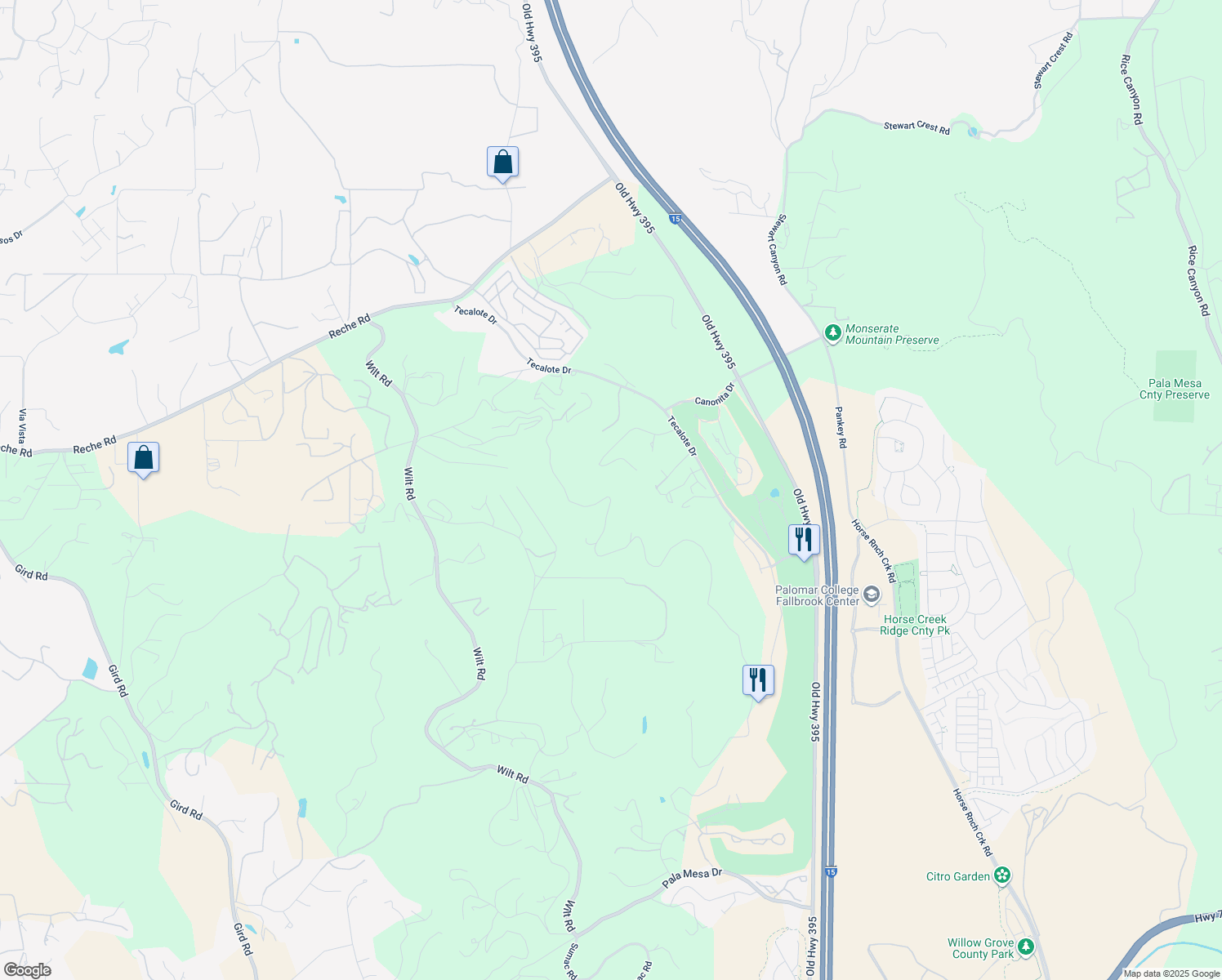 map of restaurants, bars, coffee shops, grocery stores, and more near 2125 Puerto Del Mundo in Fallbrook