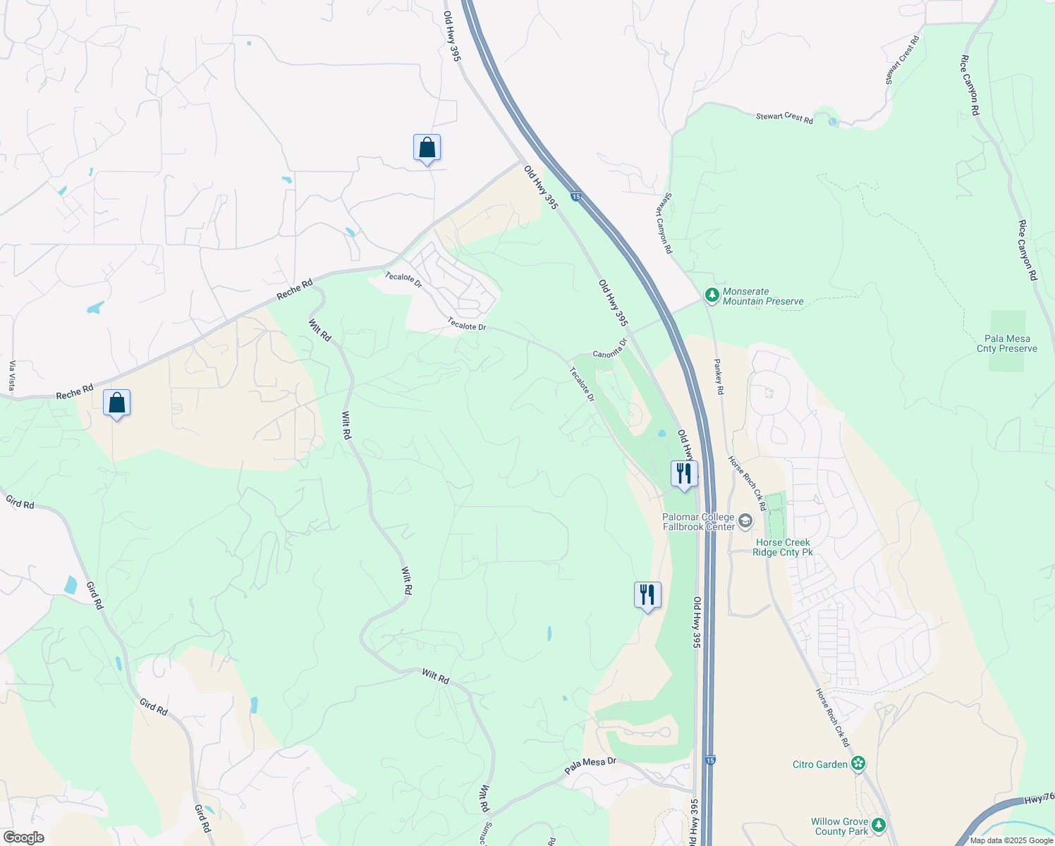 map of restaurants, bars, coffee shops, grocery stores, and more near 2125 Puerto Del Mundo in Fallbrook