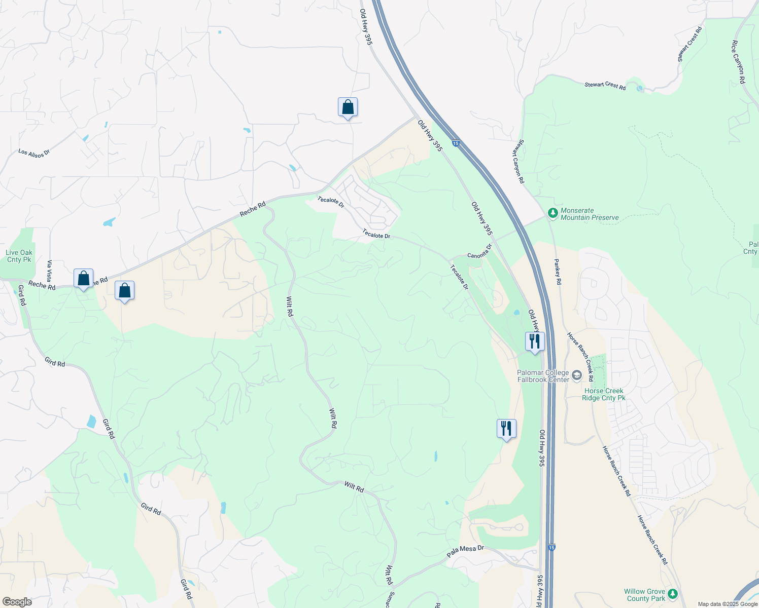map of restaurants, bars, coffee shops, grocery stores, and more near 1933 Puerto Del Mundo in Fallbrook