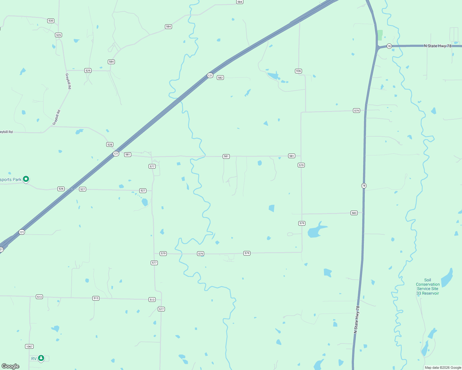 map of restaurants, bars, coffee shops, grocery stores, and more near 9530 County Road 581 in Anna