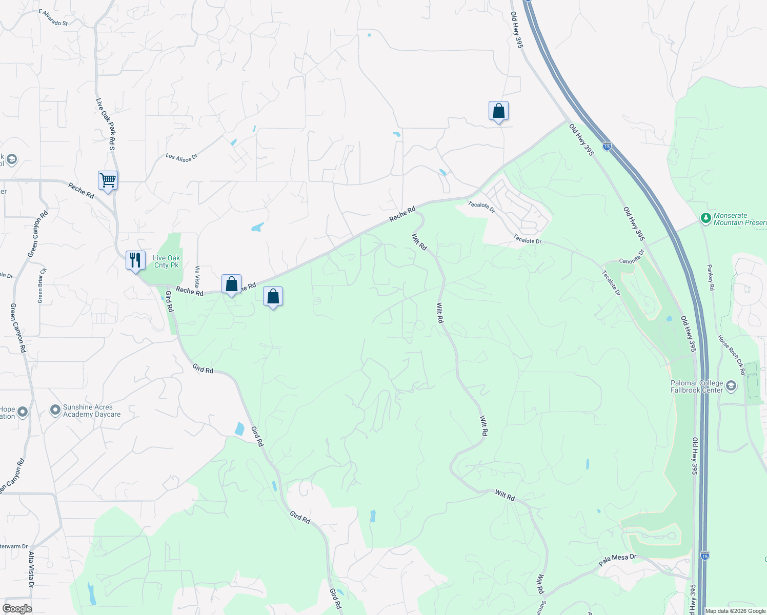 map of restaurants, bars, coffee shops, grocery stores, and more near 3520 Canonita Drive in Fallbrook