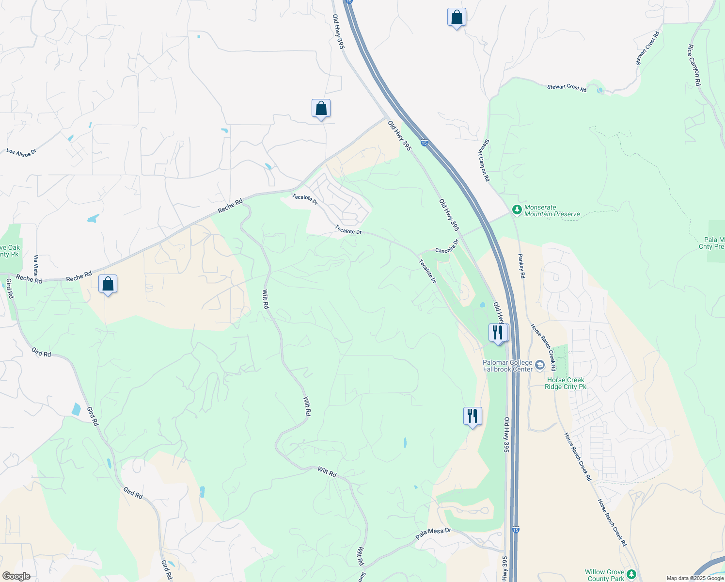 map of restaurants, bars, coffee shops, grocery stores, and more near 1933 Puerto Del Mundo in Fallbrook