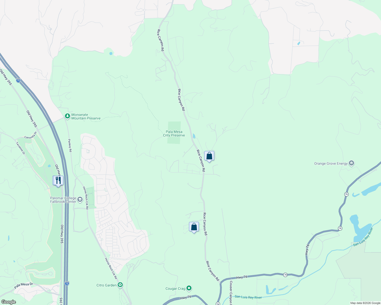 map of restaurants, bars, coffee shops, grocery stores, and more near 35768 Rice Canyon Road in Fallbrook