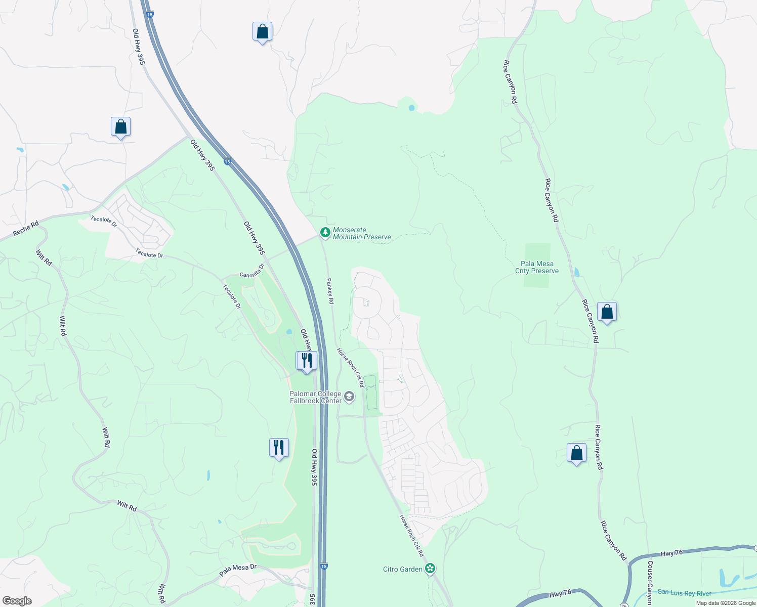 map of restaurants, bars, coffee shops, grocery stores, and more near 338 Ventasso Way in Fallbrook
