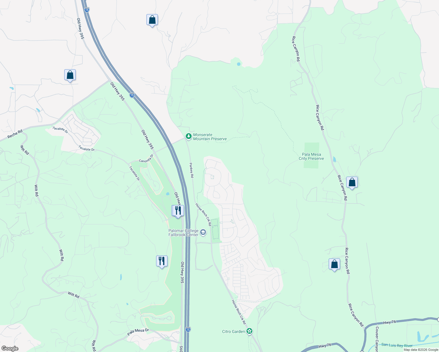 map of restaurants, bars, coffee shops, grocery stores, and more near 338 Ventasso Way in Fallbrook