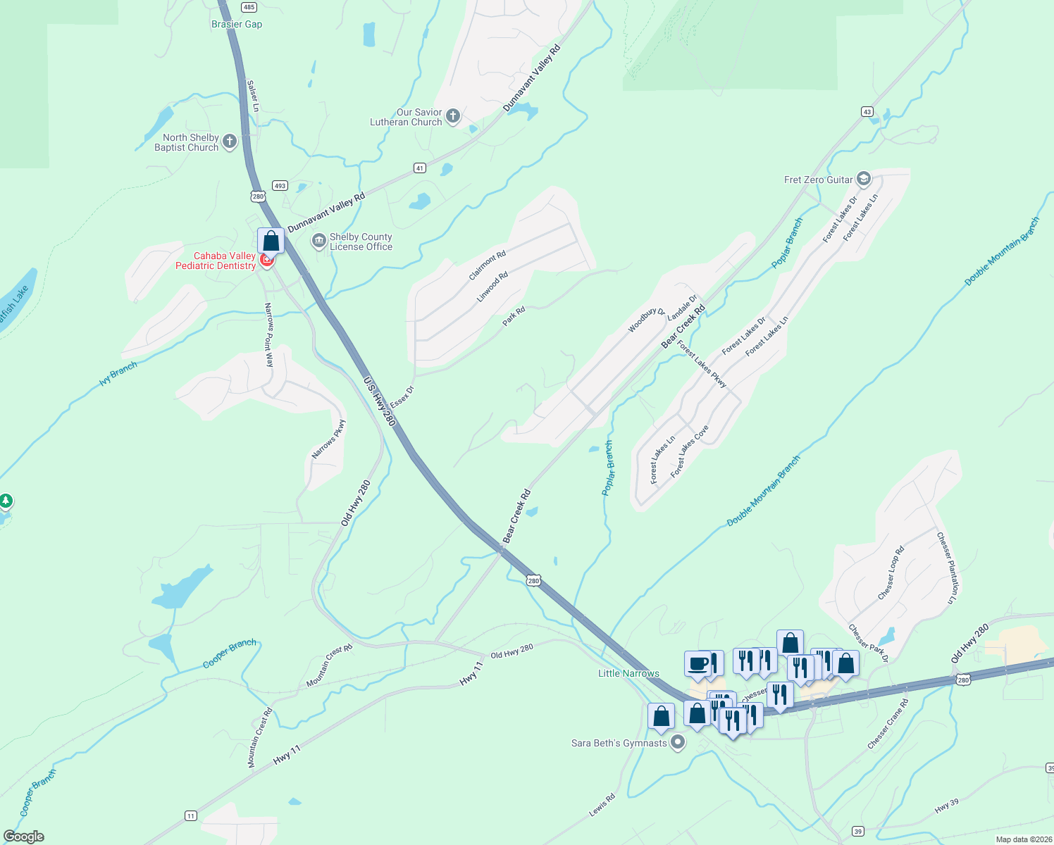 map of restaurants, bars, coffee shops, grocery stores, and more near 300 Woodbury Drive in Sterrett