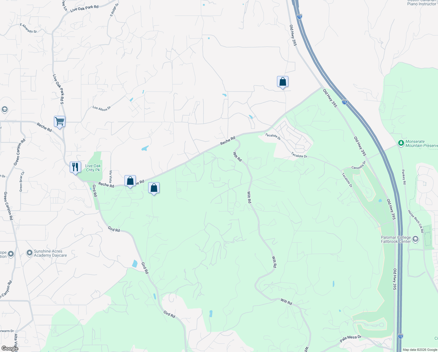 map of restaurants, bars, coffee shops, grocery stores, and more near 1415 Vía Chaparral in Fallbrook
