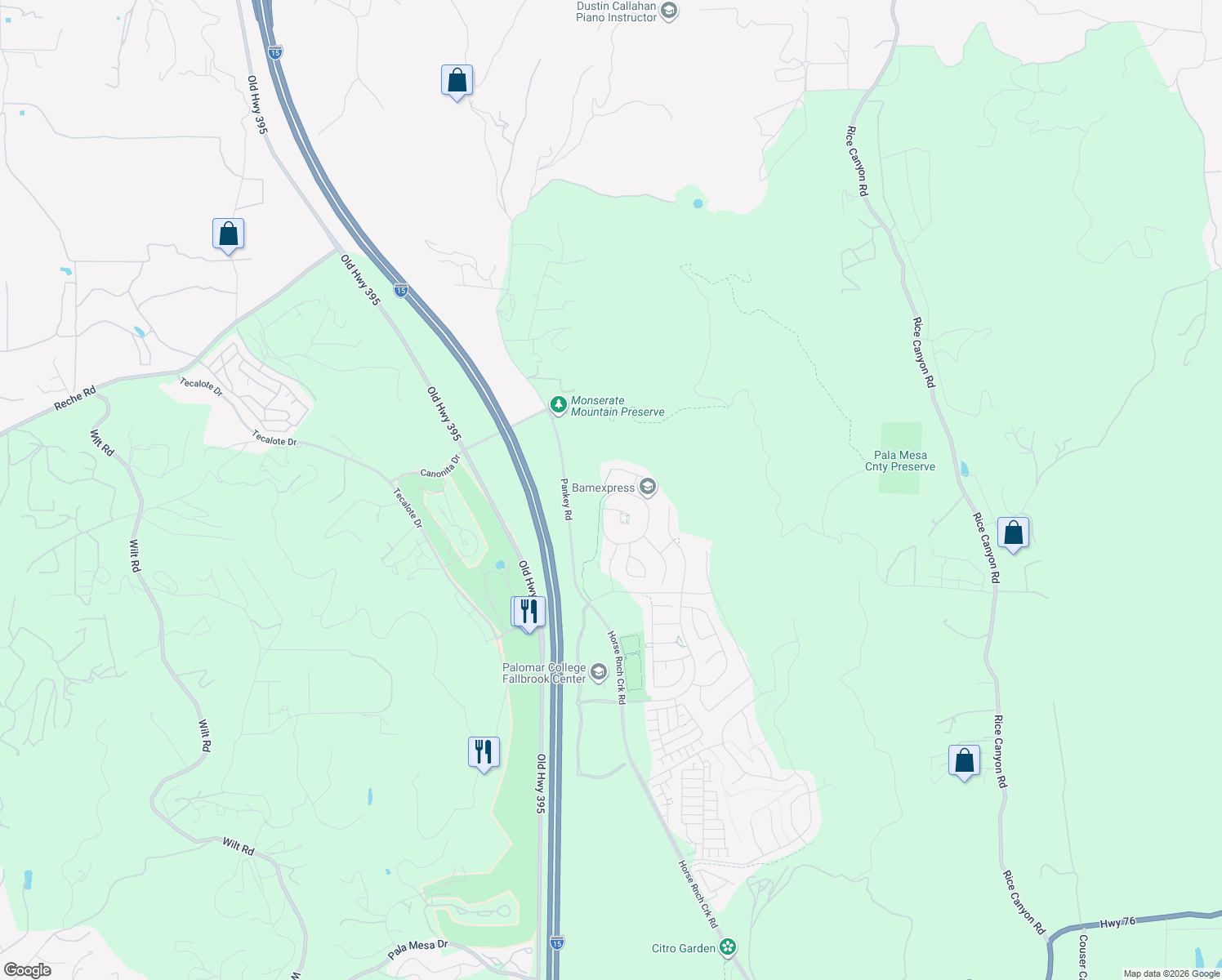 map of restaurants, bars, coffee shops, grocery stores, and more near 422 Ventasso Way in Fallbrook