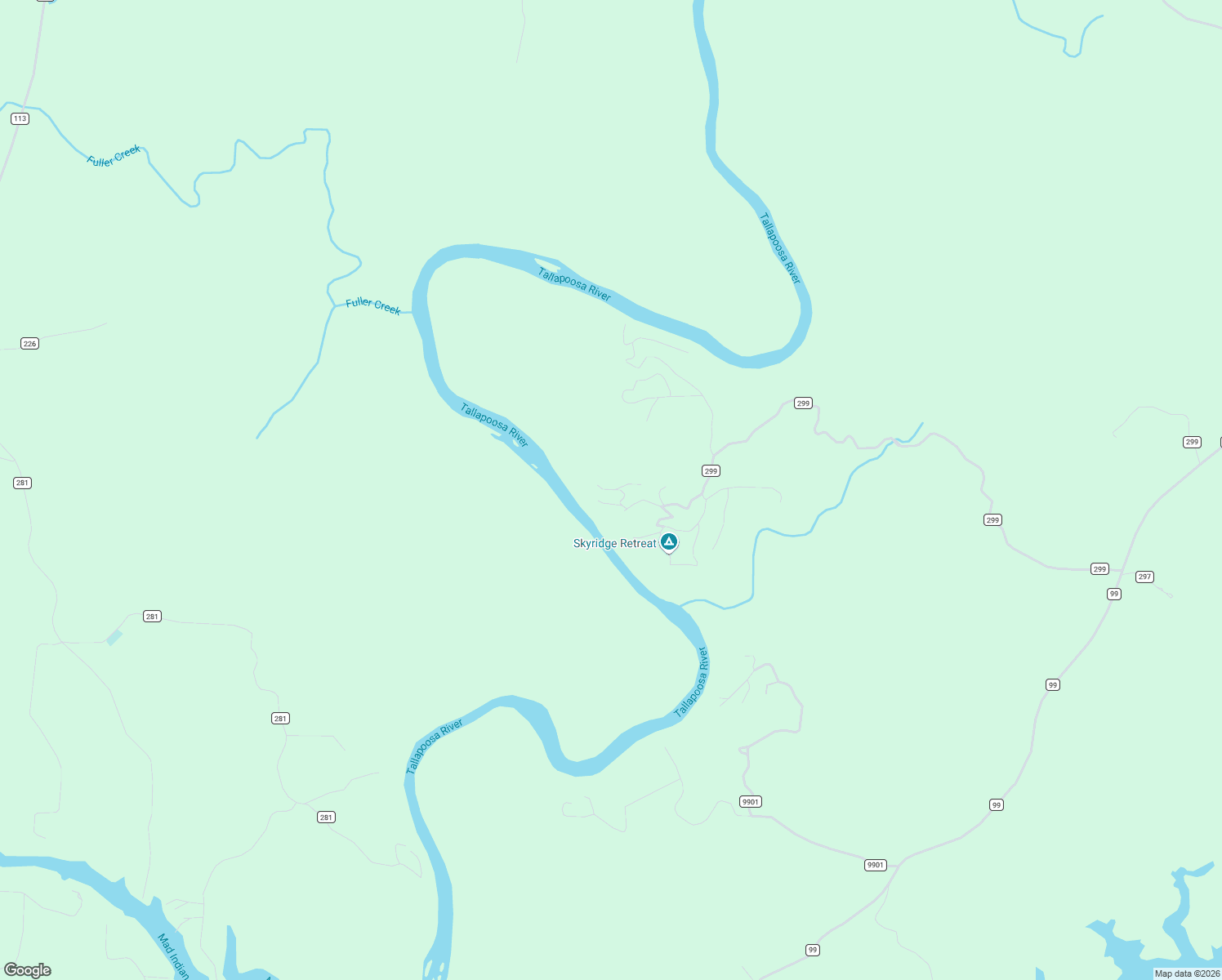map of restaurants, bars, coffee shops, grocery stores, and more near Lake Ridge Lane in Wedowee