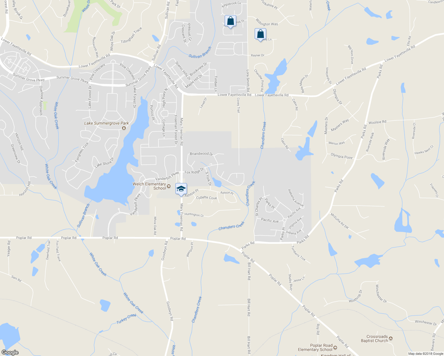 map of restaurants, bars, coffee shops, grocery stores, and more near 213 Briandwood Drive in Newnan