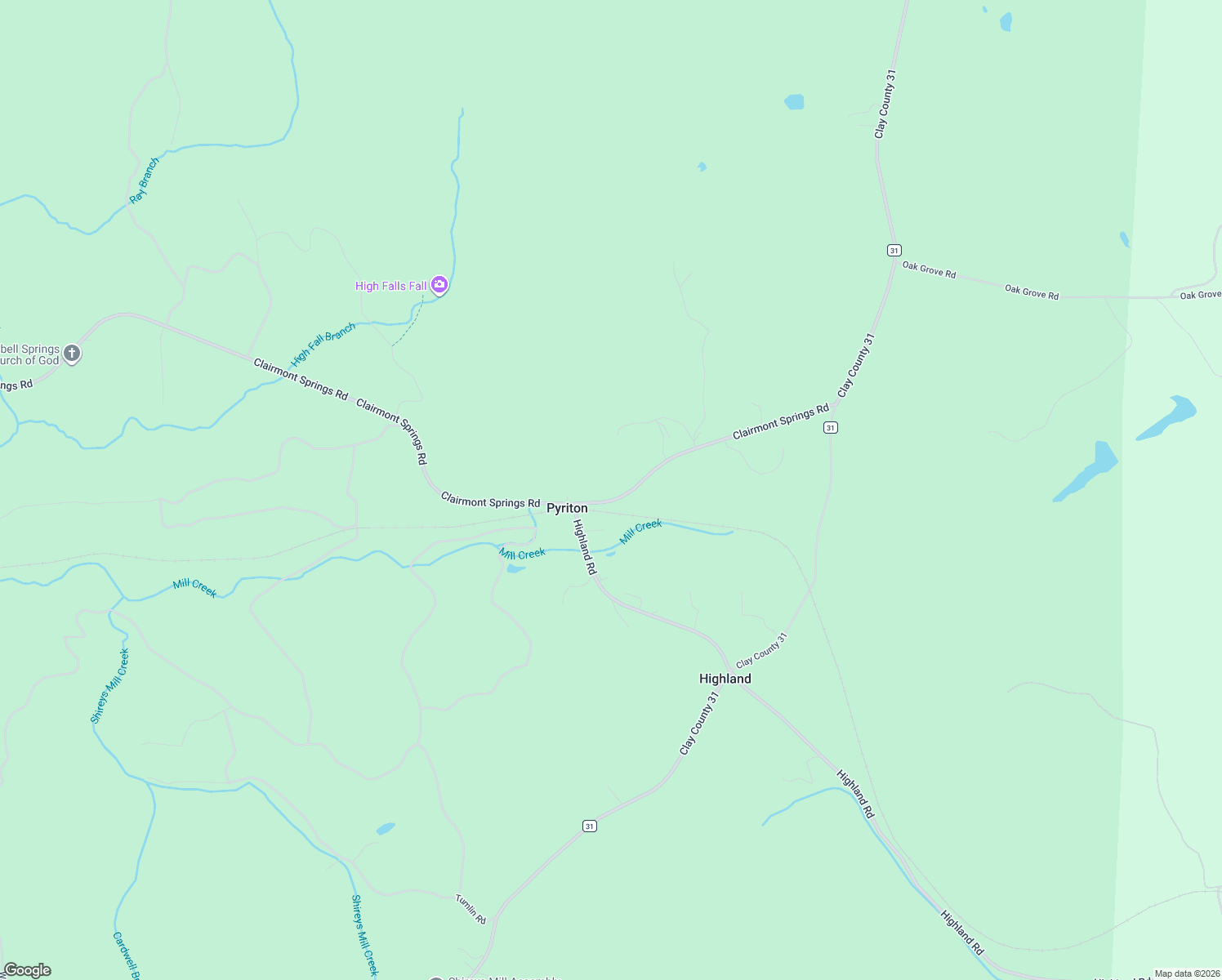 map of restaurants, bars, coffee shops, grocery stores, and more near 9977 Clairmont Springs Road in Lineville