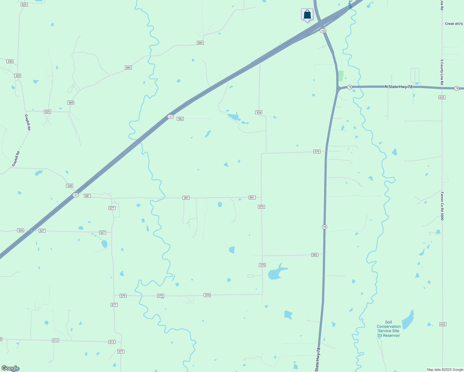 map of restaurants, bars, coffee shops, grocery stores, and more near 9805 County Road 581 in Anna
