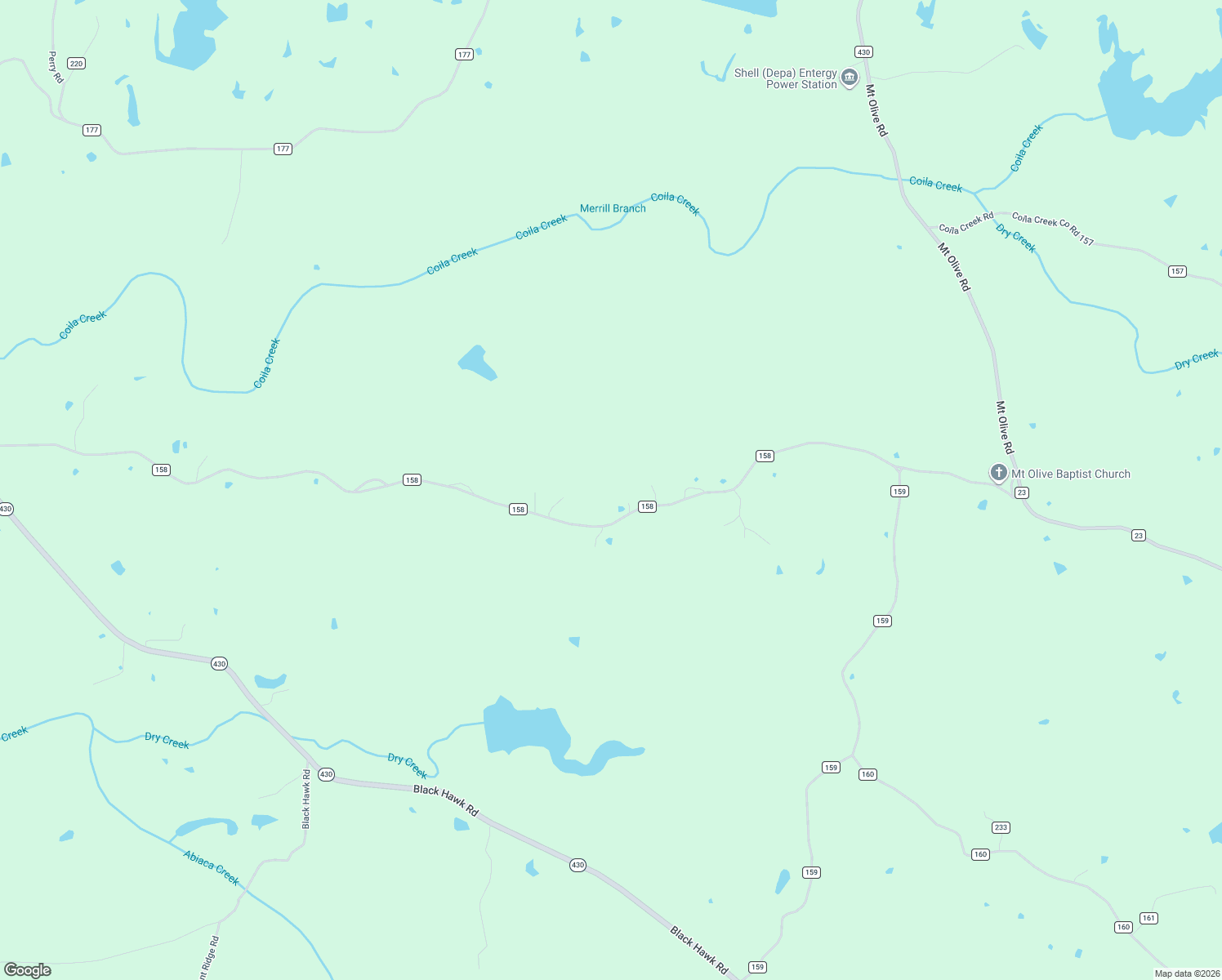map of restaurants, bars, coffee shops, grocery stores, and more near County Road 158 in Coila