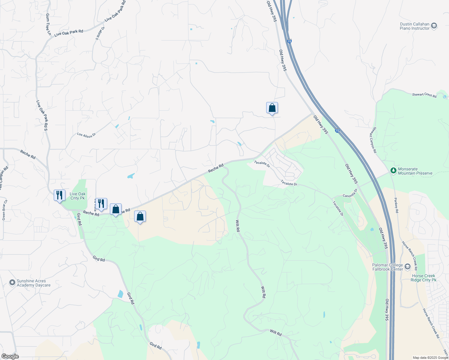 map of restaurants, bars, coffee shops, grocery stores, and more near 1482 Wilt Road in Fallbrook