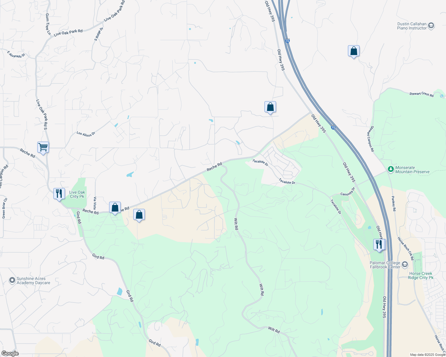 map of restaurants, bars, coffee shops, grocery stores, and more near 1482 Wilt Road in Fallbrook