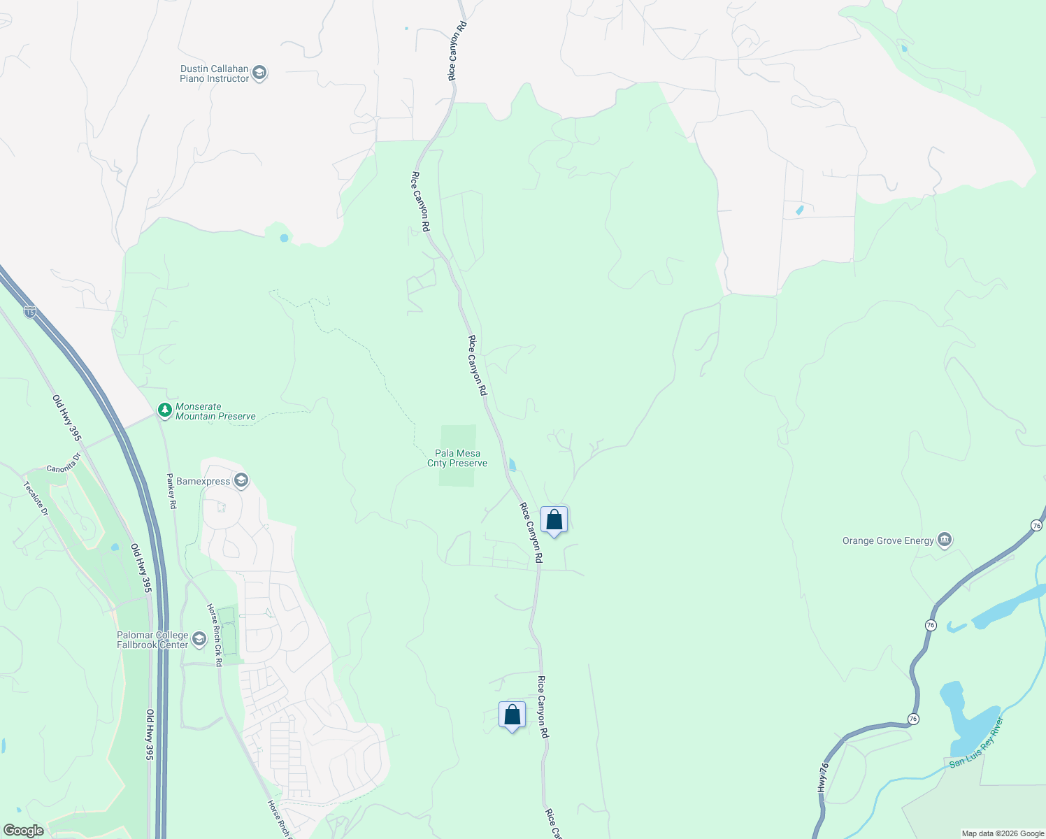 map of restaurants, bars, coffee shops, grocery stores, and more near 145 Rice Canyon Road in Fallbrook