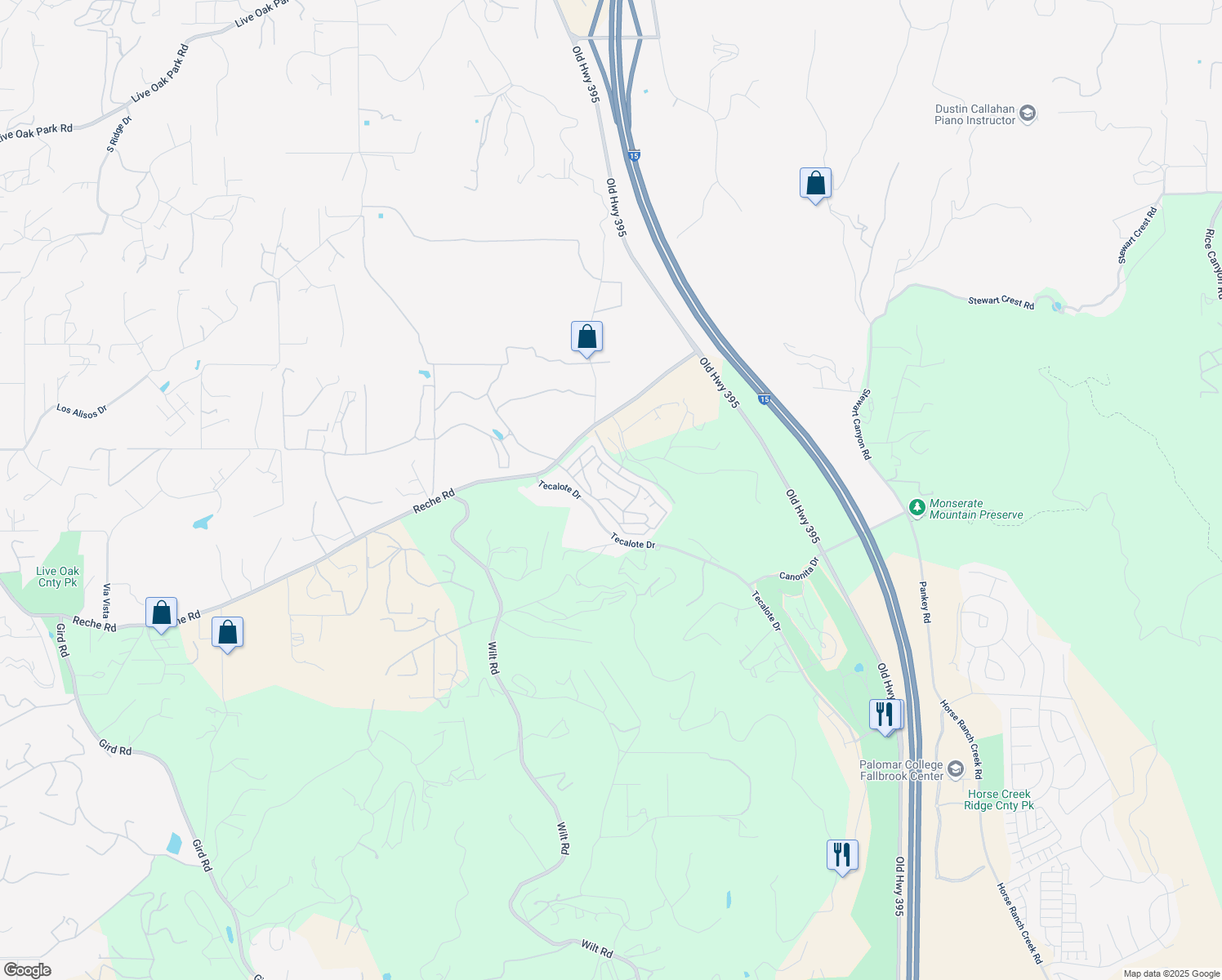 map of restaurants, bars, coffee shops, grocery stores, and more near 3909 Reche Road in Fallbrook
