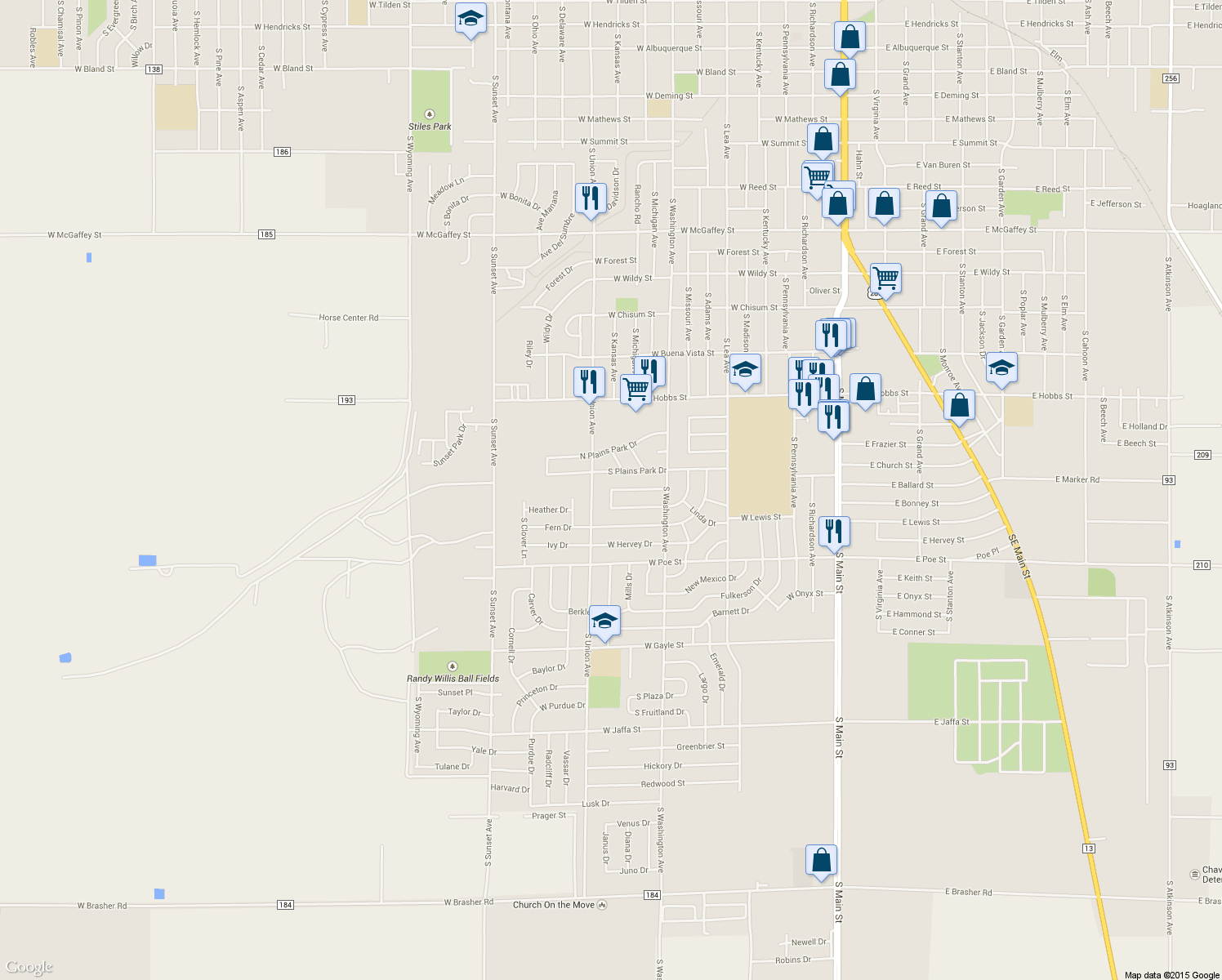 map of restaurants, bars, coffee shops, grocery stores, and more near Heights Dr in Roswell