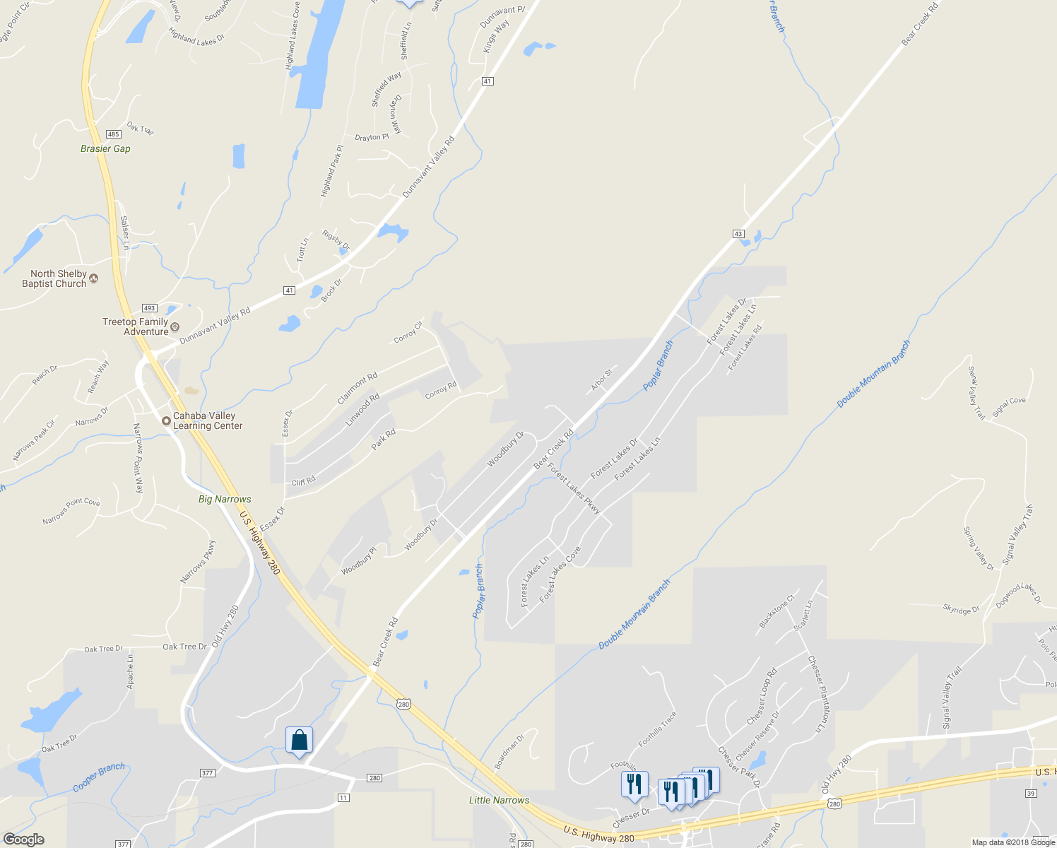 map of restaurants, bars, coffee shops, grocery stores, and more near 188 Woodbury Drive in Sterrett