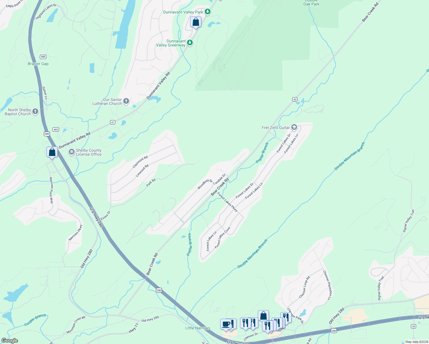 map of restaurants, bars, coffee shops, grocery stores, and more near 188 Woodbury Drive in Sterrett