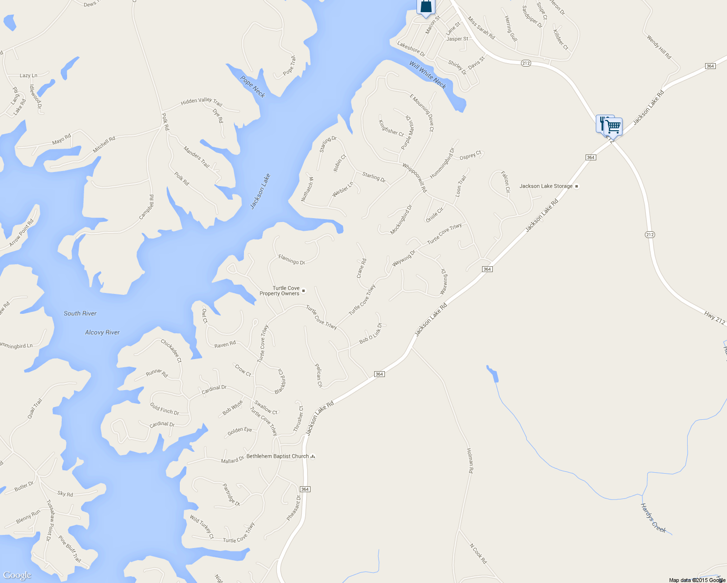 map of restaurants, bars, coffee shops, grocery stores, and more near 31 Crane Road in Monticello